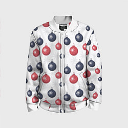 Бомбер детский Синие и красные новогодние шары со снежинками, цвет: 3D-белый