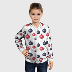 Бомбер детский Синие и красные новогодние шары со снежинками, цвет: 3D-белый — фото 2