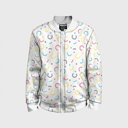 Бомбер детский Цветные точки и дуги на белом, цвет: 3D-белый