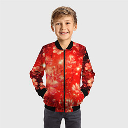 Бомбер детский Цветочный красный с искрами, цвет: 3D-черный — фото 2