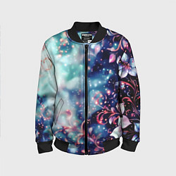 Бомбер детский Магические цветы сине-зелёный, цвет: 3D-черный