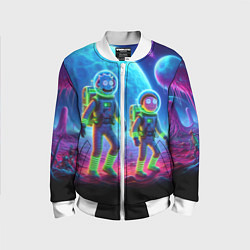 Бомбер детский Рик и Морти на сказочной неоновой планете, цвет: 3D-белый