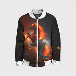 Бомбер детский Смена зелёной змеи на красную огненную лошадь, цвет: 3D-белый