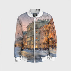 Бомбер детский Зимний Санкт-Петербург, цвет: 3D-белый