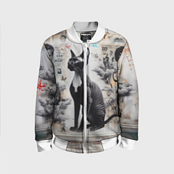 Бомбер детский Кошка Корниш-рекс - ретро граффити, цвет: 3D-белый