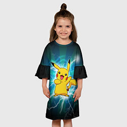 Платье клеш для девочки Искрящийся Пикачу, цвет: 3D-принт — фото 2