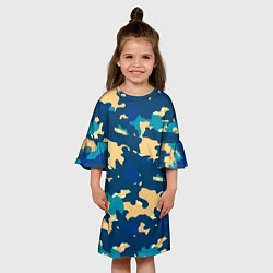 Платье клеш для девочки Камуфляж: голубой/желтый, цвет: 3D-принт — фото 2