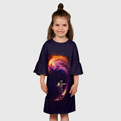 Платье клеш для девочки Космический серфинг, цвет: 3D-принт — фото 2