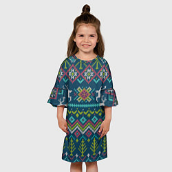 Платье клеш для девочки Вязаный узор 6, цвет: 3D-принт — фото 2
