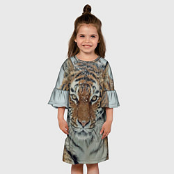 Платье клеш для девочки Тигр в снегу, цвет: 3D-принт — фото 2