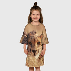 Платье клеш для девочки Гепард в траве, цвет: 3D-принт — фото 2