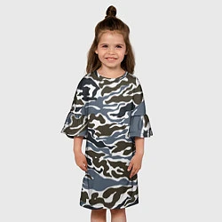 Платье клеш для девочки Камуфляж зимний: болотный/синий, цвет: 3D-принт — фото 2