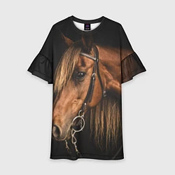 Платье клеш для девочки Взгляд коня, цвет: 3D-принт
