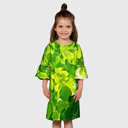 Платье клеш для девочки Зелёные листья, цвет: 3D-принт — фото 2