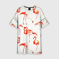 Платье клеш для девочки Оранжевые фламинго, цвет: 3D-принт