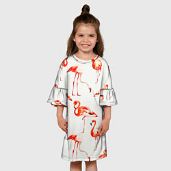 Платье клеш для девочки Оранжевые фламинго, цвет: 3D-принт — фото 2