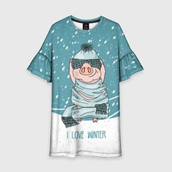 Платье клеш для девочки Pig: I love winter, цвет: 3D-принт