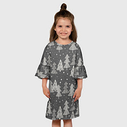Платье клеш для девочки Grey Christmas Trees, цвет: 3D-принт — фото 2