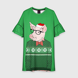 Платье клеш для девочки New Year: Hipster Piggy, цвет: 3D-принт