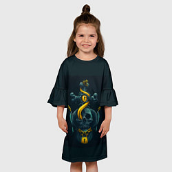 Платье клеш для девочки Череп и золотой якорь, цвет: 3D-принт — фото 2