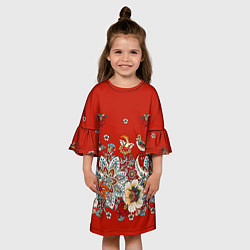 Платье клеш для девочки Орнамент с птицами, цвет: 3D-принт — фото 2