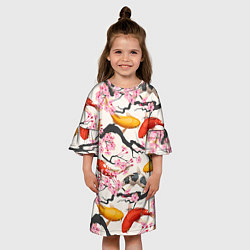 Платье клеш для девочки Карпы кои в сакуре, цвет: 3D-принт — фото 2