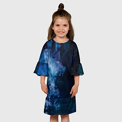 Платье клеш для девочки Синий космос, цвет: 3D-принт — фото 2