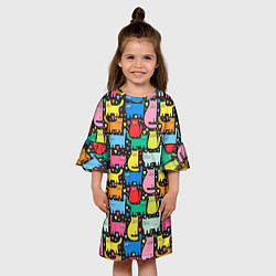 Платье клеш для девочки Разноцветные котики, цвет: 3D-принт — фото 2