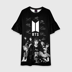 Платье клеш для девочки BTS плакат с автографами, цвет: 3D-принт