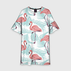 Платье клеш для девочки Узор фламинго и тропических растений, цвет: 3D-принт