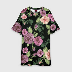 Платье клеш для девочки Кусты роз, цвет: 3D-принт
