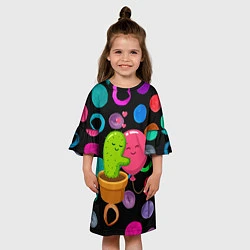 Платье клеш для девочки Влюбленные кактус и шарик, цвет: 3D-принт — фото 2