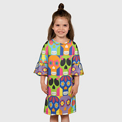 Платье клеш для девочки Черепа паттерн, цвет: 3D-принт — фото 2