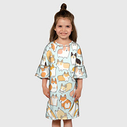 Платье клеш для девочки Милые корги, цвет: 3D-принт — фото 2