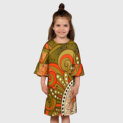 Платье клеш для девочки Детский оранжево-болотный, цвет: 3D-принт — фото 2
