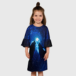 Платье клеш для девочки Волки силуэты звездное небо, цвет: 3D-принт — фото 2
