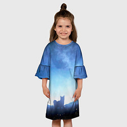 Платье клеш для девочки Силуэт корги ночь космос дымка, цвет: 3D-принт — фото 2