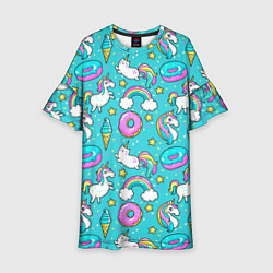 Платье клеш для девочки Turquoise unicorn, цвет: 3D-принт