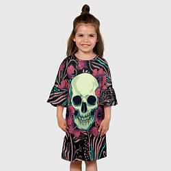 Платье клеш для девочки Череп в цветах, цвет: 3D-принт — фото 2