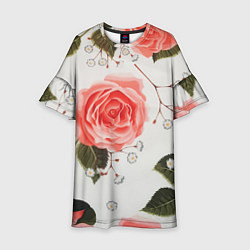 Платье клеш для девочки Нежные розы, цвет: 3D-принт