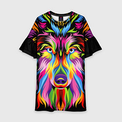 Платье клеш для девочки Neon wolf, цвет: 3D-принт