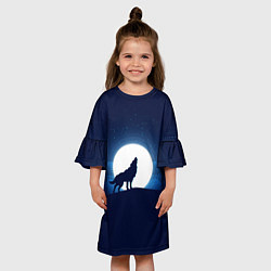 Платье клеш для девочки Воющий на луну, цвет: 3D-принт — фото 2