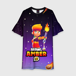 Платье клеш для девочки BRAWL STARS AMBER, цвет: 3D-принт