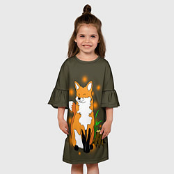 Платье клеш для девочки Лиса в лесу, цвет: 3D-принт — фото 2