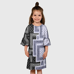 Платье клеш для девочки 3D Бандана v white-black, цвет: 3D-принт — фото 2