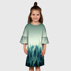 Платье клеш для девочки Акварельный лес градиент, цвет: 3D-принт — фото 2