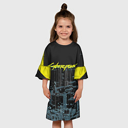 Платье клеш для девочки Город CYBERPUNK 2077, цвет: 3D-принт — фото 2