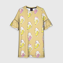Платье клеш для девочки Кот и банан, цвет: 3D-принт