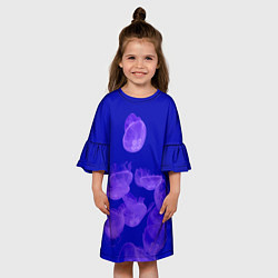 Платье клеш для девочки Медузы в синей глубине, цвет: 3D-принт — фото 2