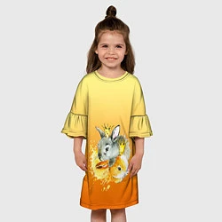 Платье клеш для девочки Акварельные кролики милота, цвет: 3D-принт — фото 2